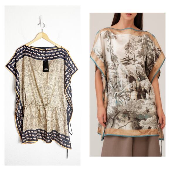 NWT Jim Thompson Surawong Silk Blouse Free Size  Elephant Print Kaftan Tunic - Picture 1 of 13
